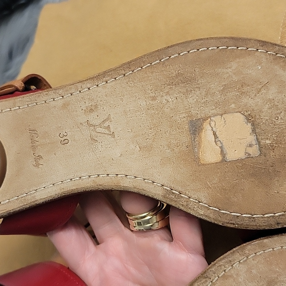 Louis Vuitton Red and Tan Leather Sandals - Picture 14 of 15